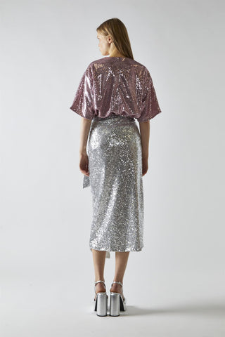 Silver-Sequin Wrap Midi-Skirt