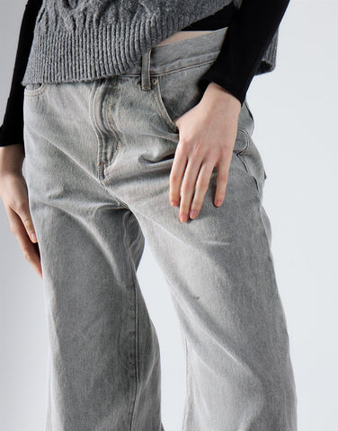 Light Grey Wash Mid Rise Baggy Jeans