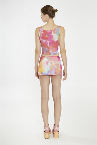 Multi-Watercolour Flower Exposed Seam Crop-Top