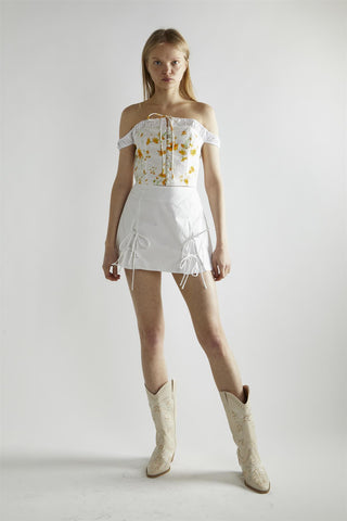 Marigold Floral White Corselette Crop-Top