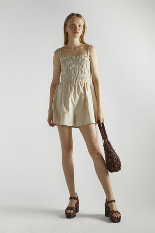 Natural Shirred Spaghetti Strap Playsuit