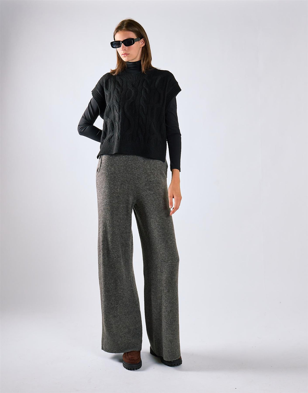 Black Cable Knit Vest Top