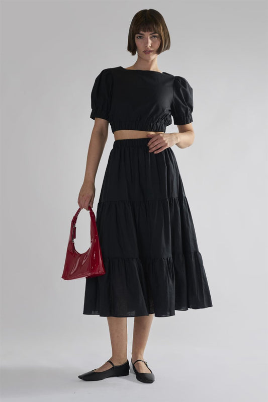 Black Tiered Midi-Skirts