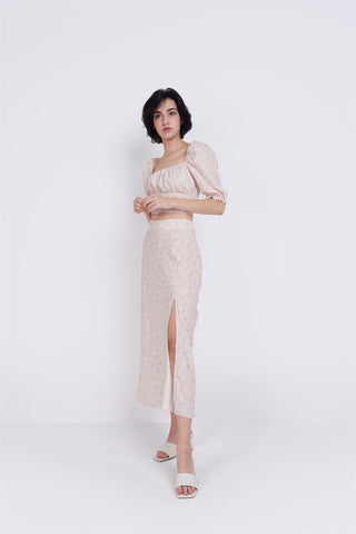 Stone Ditsy Floral Side Split Midi Skirt