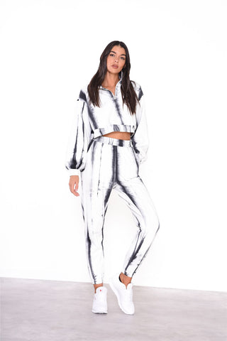 Grey Tie Dye Cropped Zip Loungewear Jumper