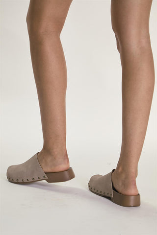 Taupe Studded Mule-Clogs