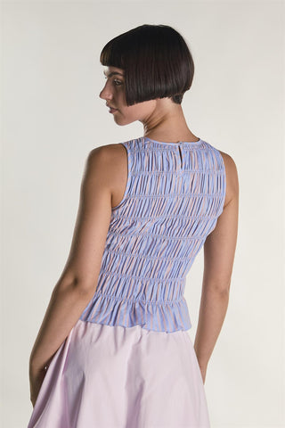 Blue Orange Stripe Shirring Vest Top