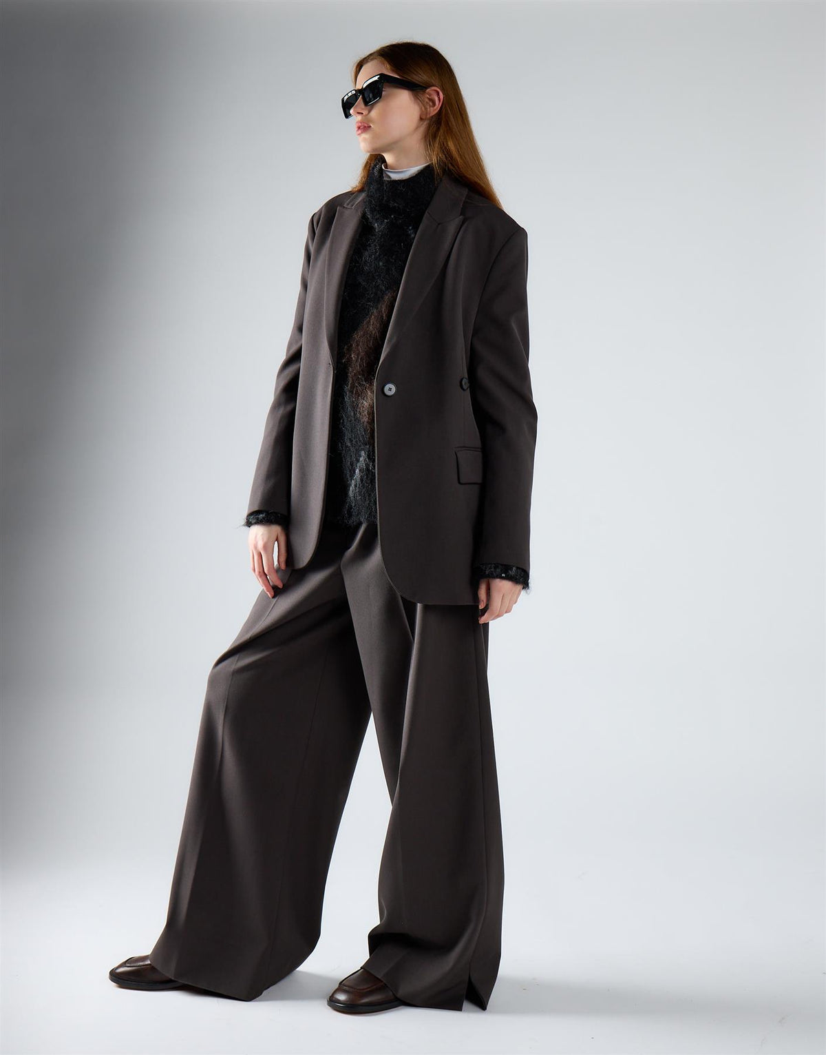 Dark Grey Midi Length Suit Jacket