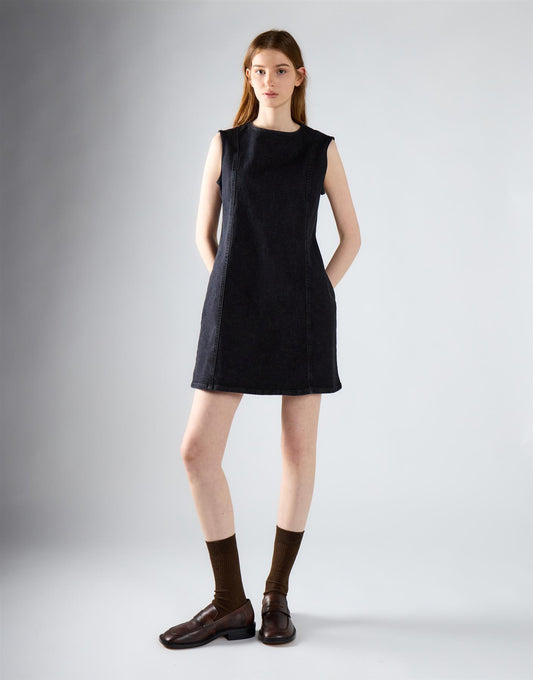Black Denim Sleeveless Mini Dress