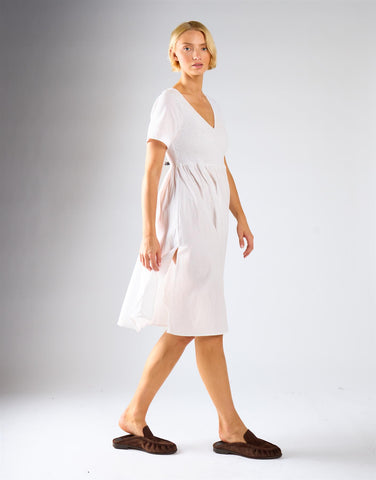 Short Sleeve V-neck Midi Dress - White