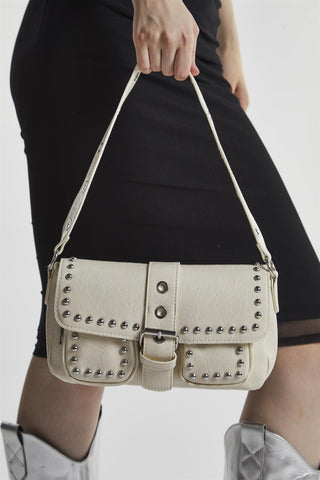 Cream Studded Baguette-Bag