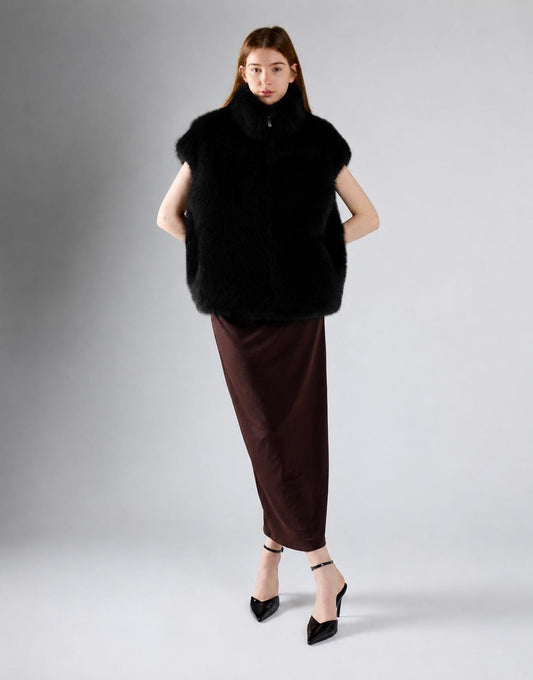 Black Plush High-Neck Gilet