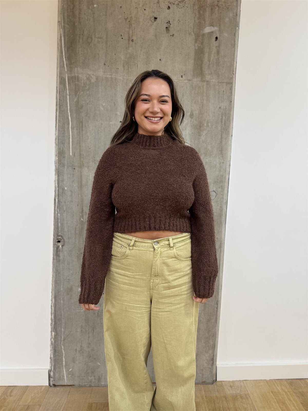Brown Crew Neck Crop-Jumper
