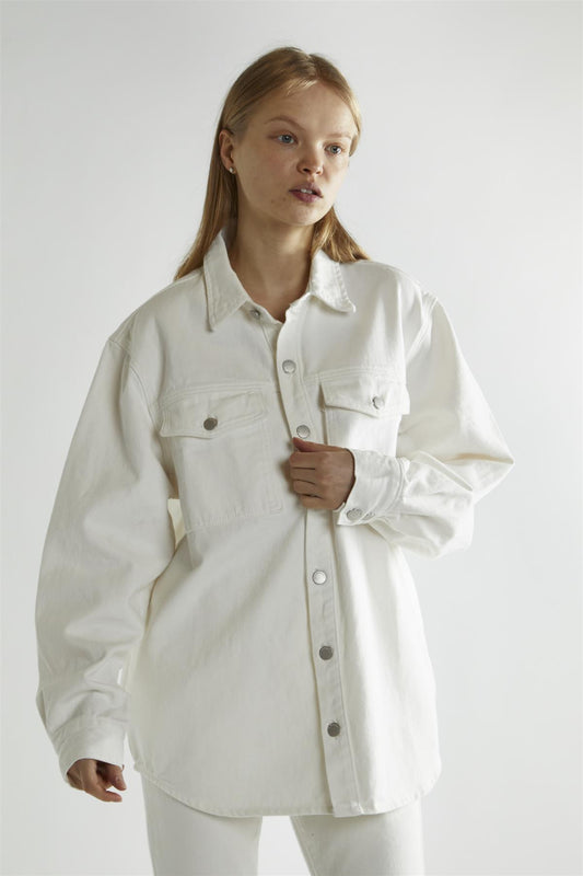 Off White Button Up Denim Shirt