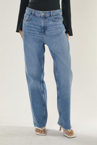 Mid Blue High Rise Straight-Leg Denim Jeans