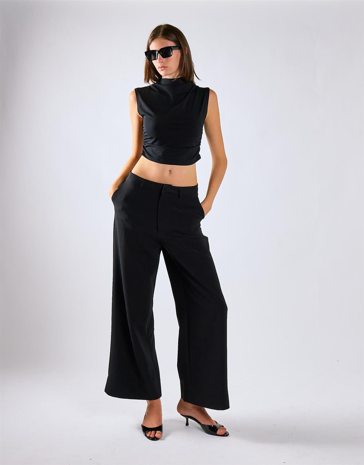 Black Cropped Suit Trousers