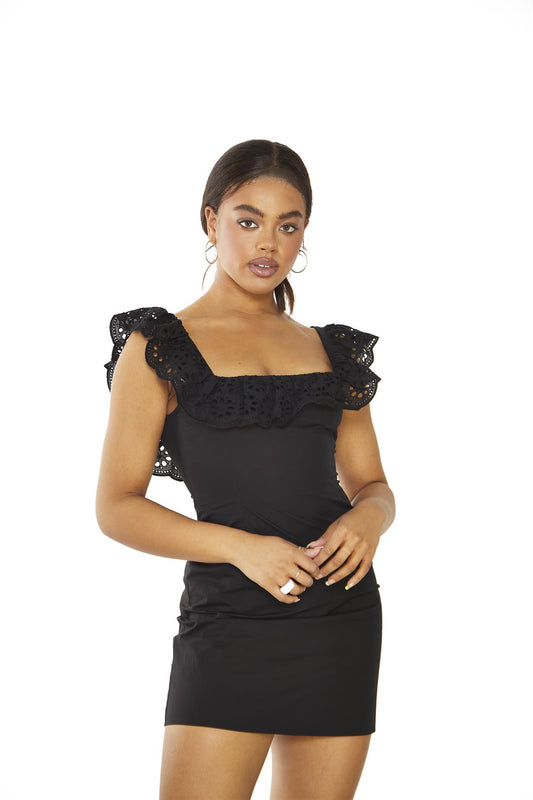 Black Frill Neck Mini-Dress