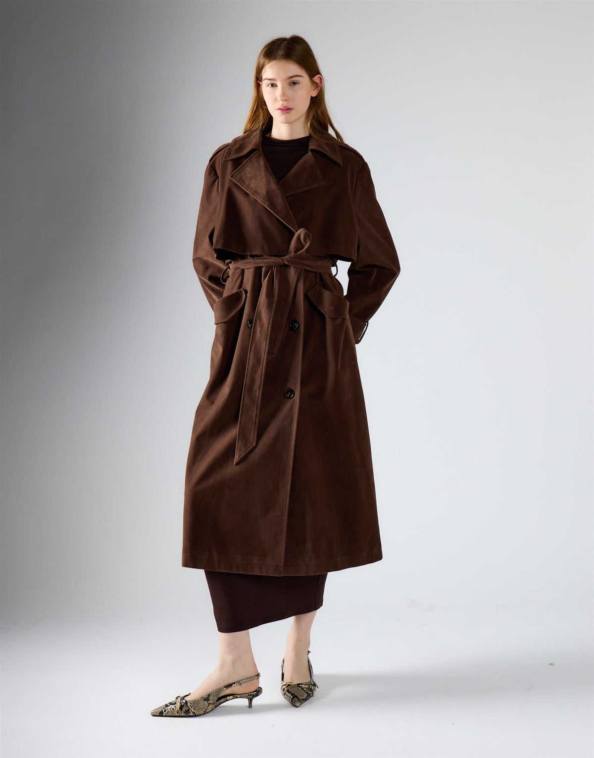 Chocolate Brown Belted Trench Coat