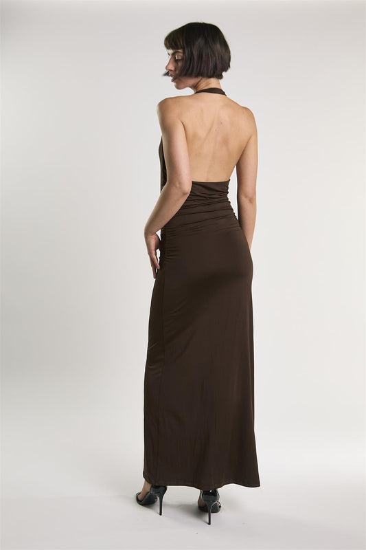 Chocolate Cowl Neck Maxi Dress