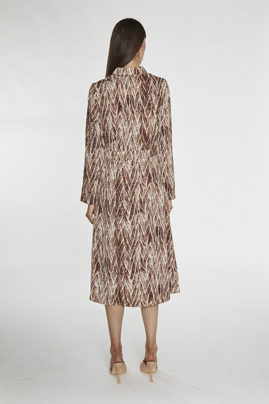 Brown-Snake Long-Sleeve Midi-Dress