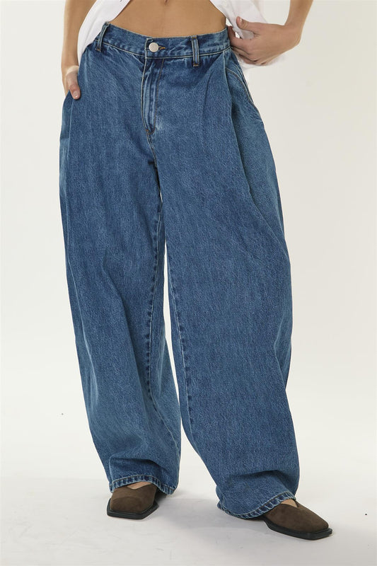 True Blue Wide Leg Barrel Denim Jeans