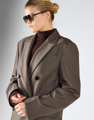 Khaki Double-Breasted Blazer Jacket