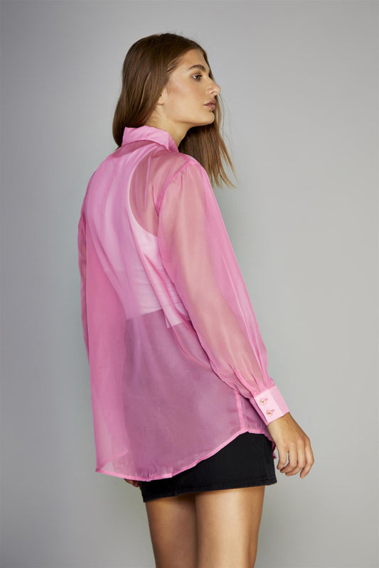 Hot-Pink Sheer Oversized-Shirt