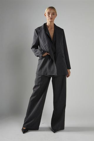 Grey Pinstripe Double Breasted Blazer
