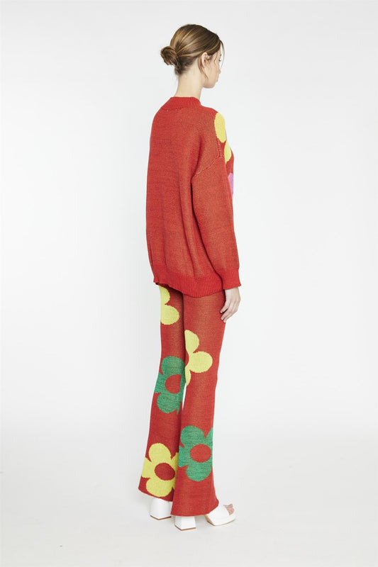 Red Multi Glitter Floral Oversized-Jumper