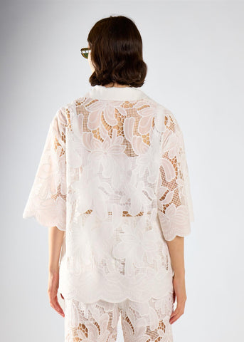 White Embroidered Flare Short Sleeve Shirt