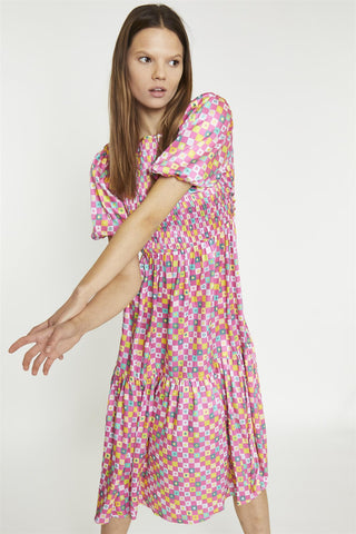 Skater Midi Dress - Pink Novelty Check