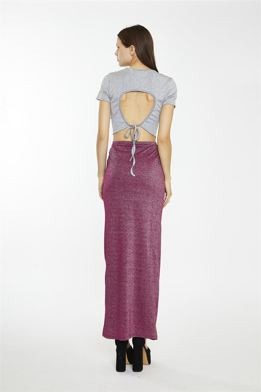 Silver-Glitter Open-Back Crop-top