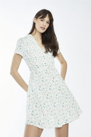 Multi-Green Ditsy V-Neck Mini-Dress