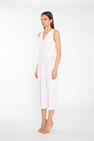 V-Neck Midaxi Dress - Pink Watercolour