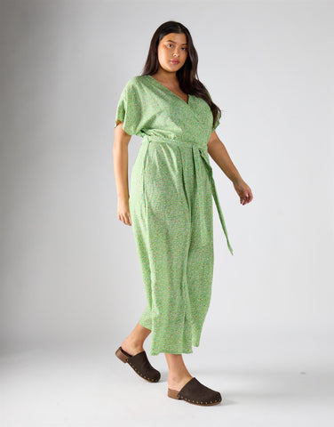Glamorous Curve Green Multi Dot Jumpsuit