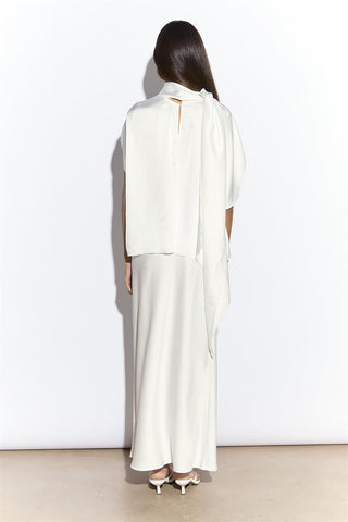 White Satin Bias Midi Skirt
