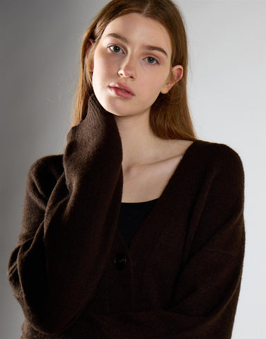 Khaki Brown V-Neck Cardigan With Pockets