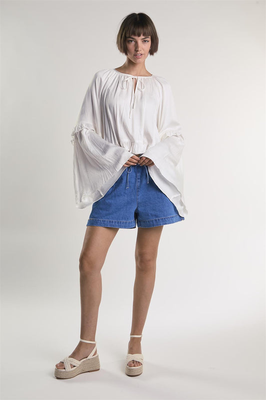 White Ruffle Tie Front Blouse