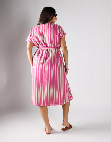 Glamorous Pink Varied Stripe Midi Dress