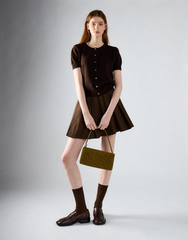 Khaki Brown Check Pleated Mini Skirt