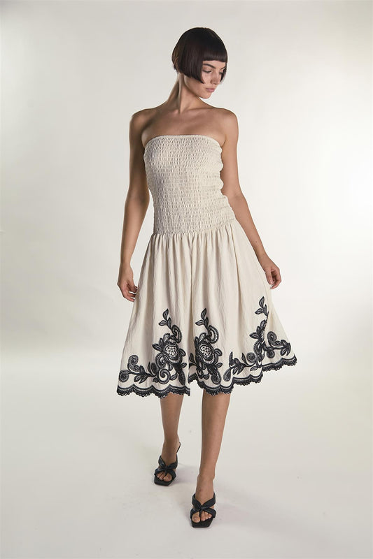 Cream Black Border Bandeau Midi Dress