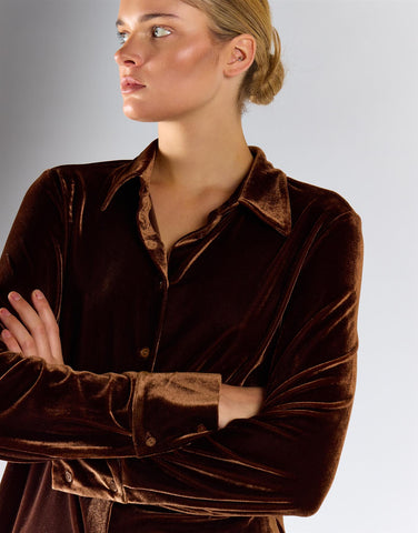 Brown Velvet Long Sleeves Button-Down Shirt