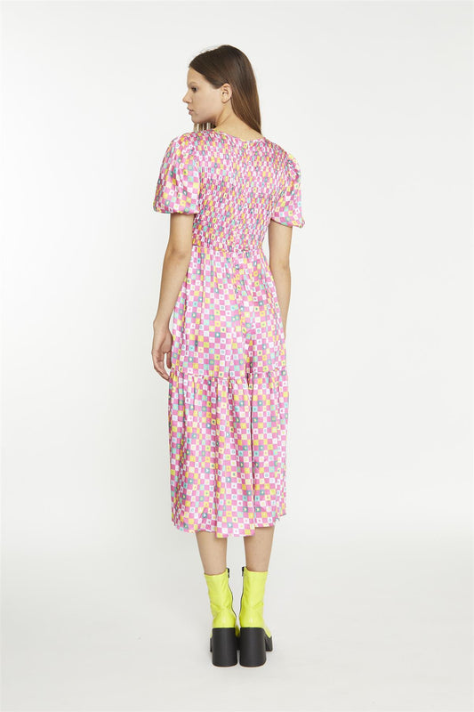 Skater Midi Dress - Pink Novelty Check