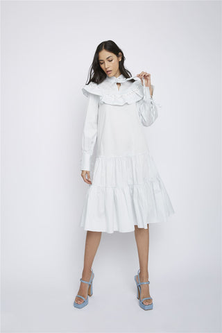 Pale-Blue Broderie-Ruffle-Detail Midi-Dresses