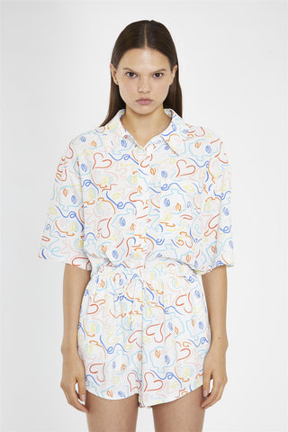 Rainbow-Face Print Loose-Fit High Waisted-Shorts