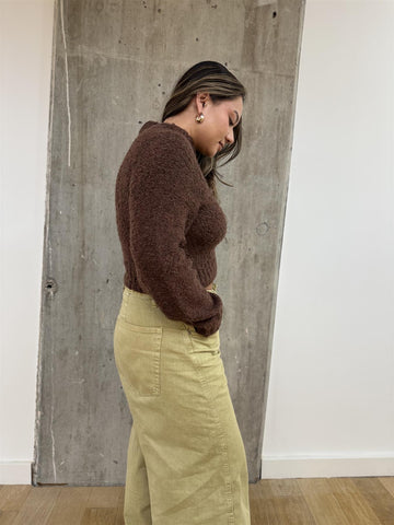 Brown Crew Neck Crop-Jumper