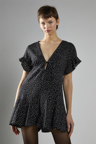 Black Polka Dot V Neck Playsuit