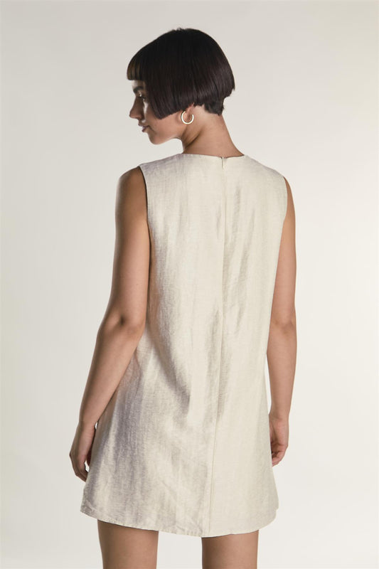 Cream Shimmer Round Neck Mini Dress