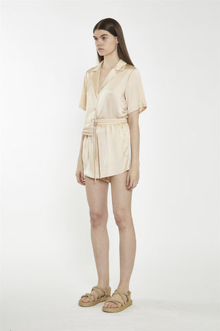 Loose High Waisted Shorts - Peach Champagne Sateen
