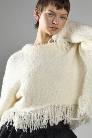 Cream Fringe-Trim Long Sleeve-Jumper